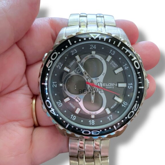 Elgin Mens Chronograph Watch Digital Analog Silver Tone Link Band Quartz Movemen - Picture 12 of 16